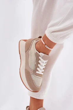 Buty Sportowe Damskie Z Siateczką Na Platformie Khaki Poova