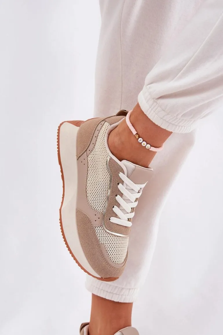 Buty Sportowe Damskie Z Siateczką Na Platformie Khaki Poova