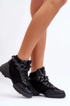 Buty Sportowe Damskie Zamszowe Z Łańcuchem Czarne Tymagio