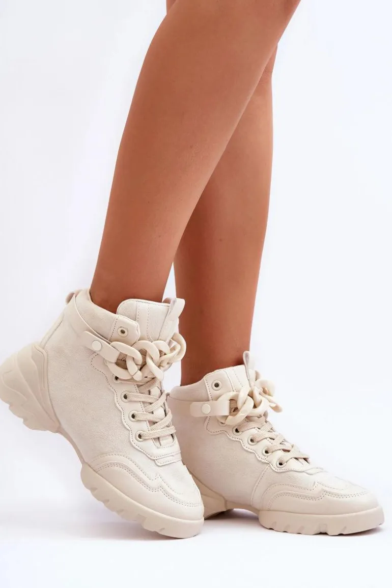 Buty Sportowe Damskie Zamszowe Z Łańcuchem Beżowe Tymagio