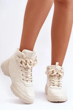 Buty Sportowe Damskie Zamszowe Z Łańcuchem Beżowe Tymagio