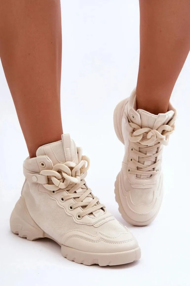 Buty Sportowe Damskie Zamszowe Z Łańcuchem Beżowe Tymagio