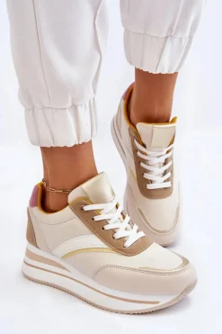 Buty Sportowe Na Koturnie Beżowe Hermain
