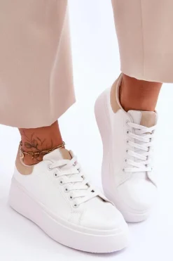 Buty Sportowe Na Masywnej Platformie Biało-Beżowe Boneti