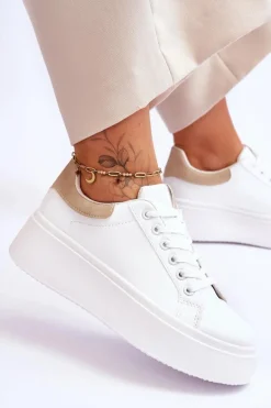 Buty Sportowe Na Masywnej Platformie Biało-Beżowe Boneti