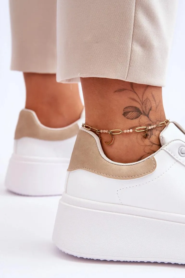 Buty Sportowe Na Masywnej Platformie Biało-Beżowe Boneti