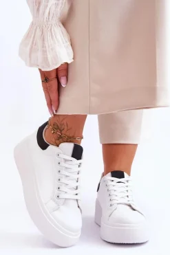 Buty Sportowe Na Masywnej Platformie Biało-Czarne Boneti