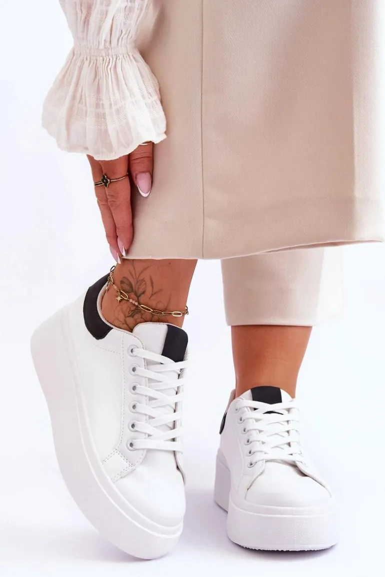 Buty Sportowe Na Masywnej Platformie Biało-Czarne Boneti