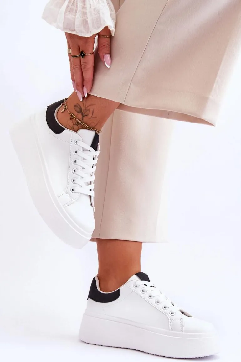 Buty Sportowe Na Masywnej Platformie Biało-Czarne Boneti