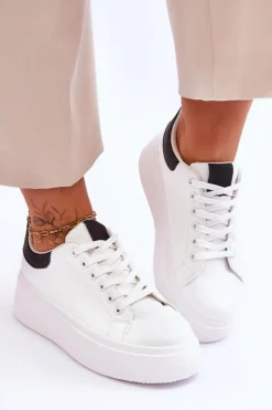 Buty Sportowe Na Masywnej Platformie Biało-Czarne Boneti