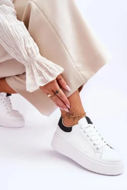 Buty Sportowe Na Masywnej Platformie Biało-Czarne Boneti