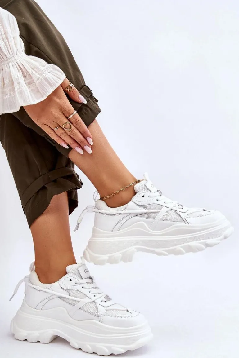 Buty Sportowe Na Masywnej Platformie GOE LL2N4029 Białe