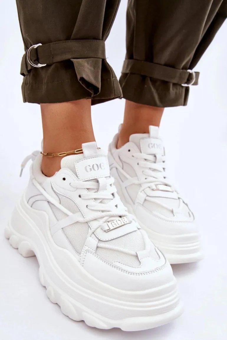 Buty Sportowe Na Masywnej Platformie GOE LL2N4029 Białe