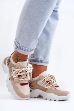 Buty Sportowe Na Masywnej Podeszwie Beżowe Corena