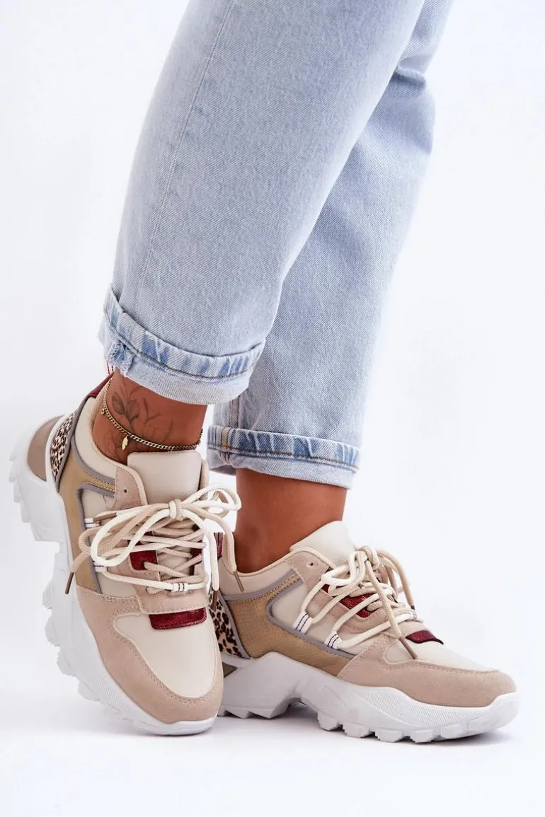 Buty Sportowe Na Masywnej Podeszwie Beżowe Corena