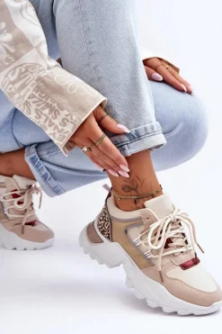 Buty Sportowe Na Masywnej Podeszwie Beżowe Corena