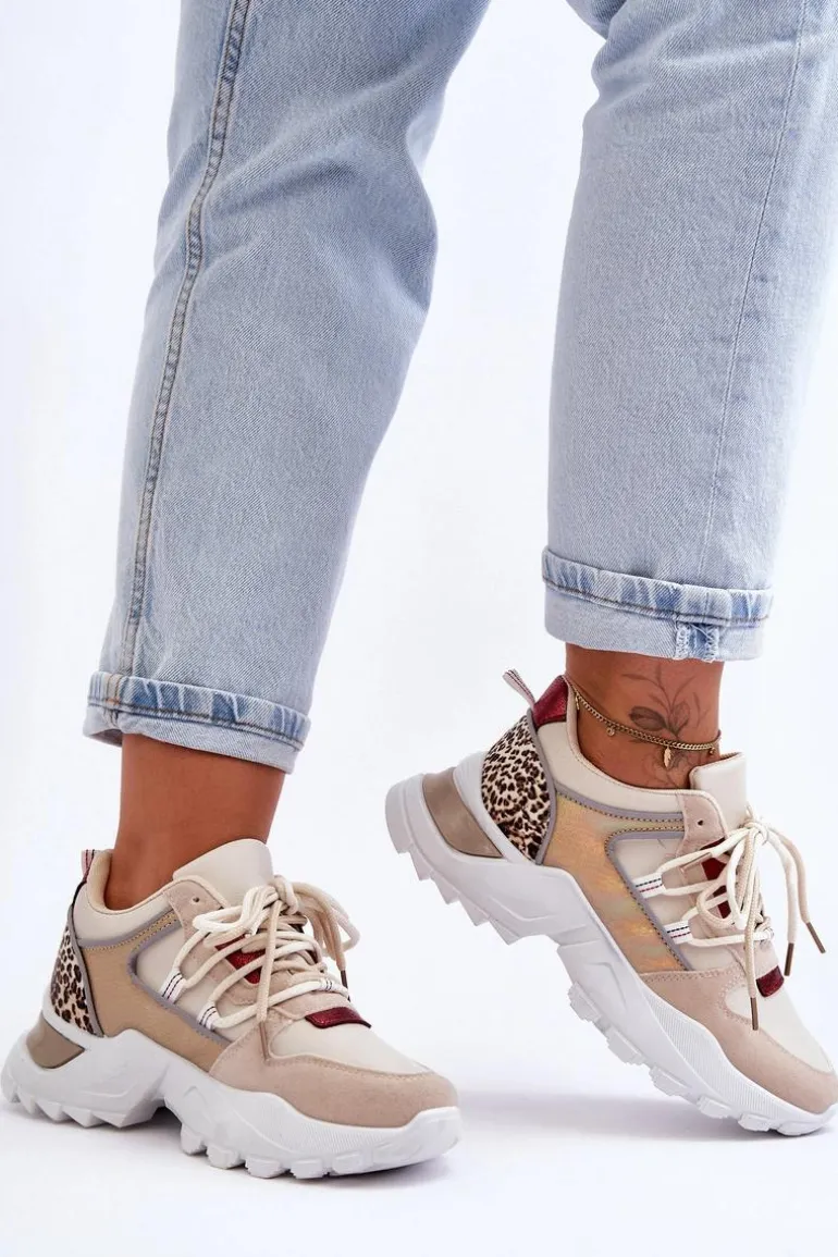 Buty Sportowe Na Masywnej Podeszwie Beżowe Corena