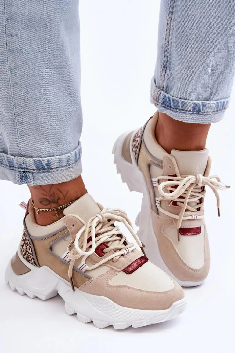 Buty Sportowe Na Masywnej Podeszwie Beżowe Corena