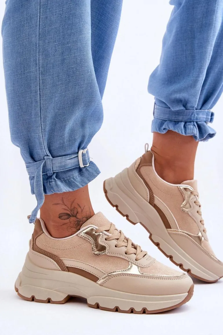 Buty Sportowe Na Płaskim Obcasie I Platformie Beżowe Icons