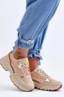 Buty Sportowe Na Płaskim Obcasie I Platformie Beżowe Icons