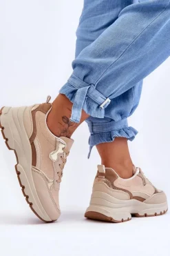Buty Sportowe Na Płaskim Obcasie I Platformie Beżowe Icons