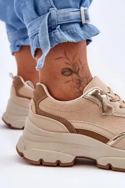 Buty Sportowe Na Płaskim Obcasie I Platformie Beżowe Icons