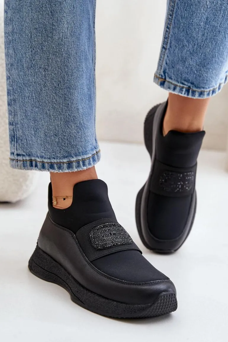 Buty Sportowe Na Platformie Skórzane Czarne Artiker 55C0035