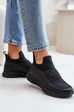 Buty Sportowe Na Platformie Skórzane Czarne Artiker 55C0035