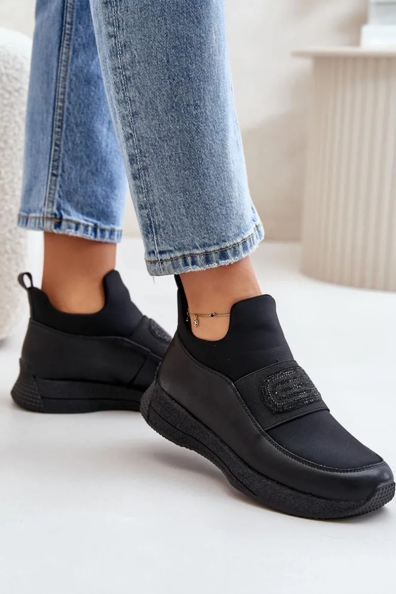Buty Sportowe Na Platformie Skórzane Czarne Artiker 55C0035