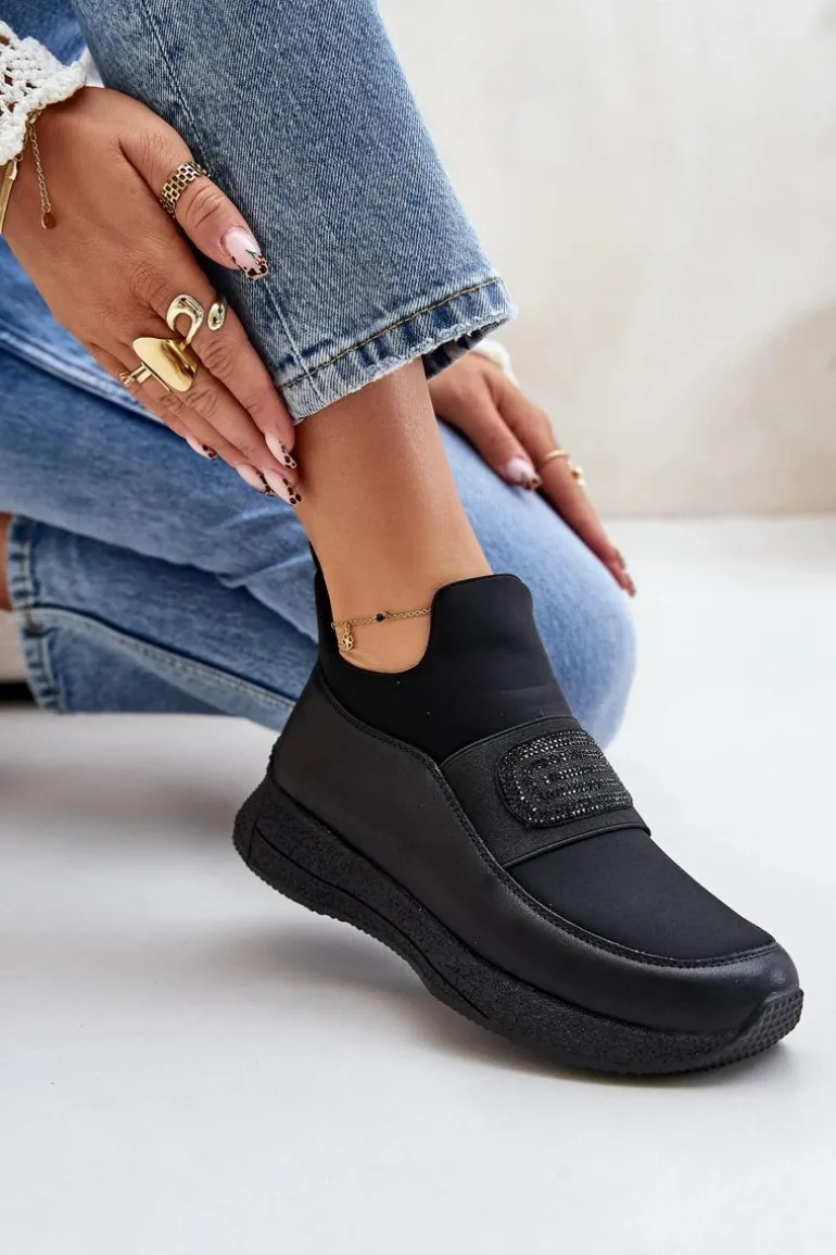 Buty Sportowe Na Platformie Skórzane Czarne Artiker 55C0035