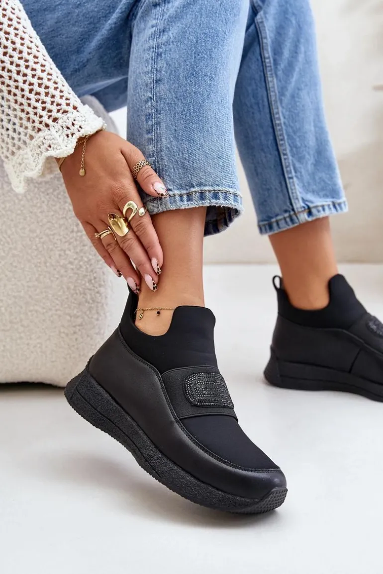 Buty Sportowe Na Platformie Skórzane Czarne Artiker 55C0035