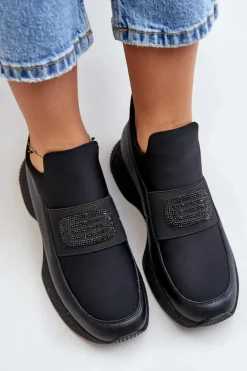 Buty Sportowe Na Platformie Skórzane Czarne Artiker 55C0035
