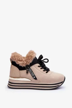 Buty Sportowe Na Platformie Z Futerkiem Beżowe Jamarie