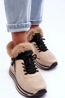 Buty Sportowe Na Platformie Z Futerkiem Beżowe Jamarie