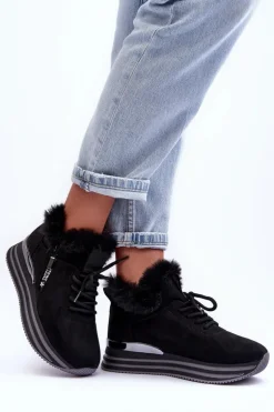 Buty Sportowe Na Platformie Z Futerkiem Czarne Jamarie