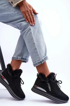 Buty Sportowe Na Platformie Z Futerkiem Czarne Jamarie