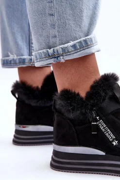 Buty Sportowe Na Platformie Z Futerkiem Czarne Jamarie