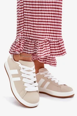 Buty Sportowe Sneakersy Damskie Z Eko Skóry Beżowe Ravina