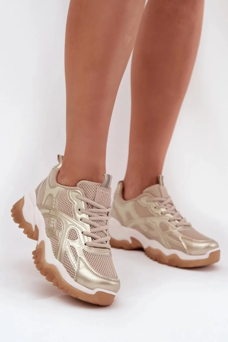 Buty Sportowe Sneakersy Damskie Big Star SS274014 HI-POLY SYSTEM Beżowo-Złote
