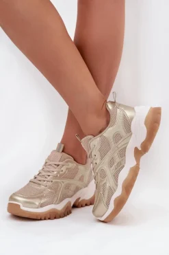 Buty Sportowe Sneakersy Damskie Big Star SS274014 HI-POLY SYSTEM Beżowo-Złote