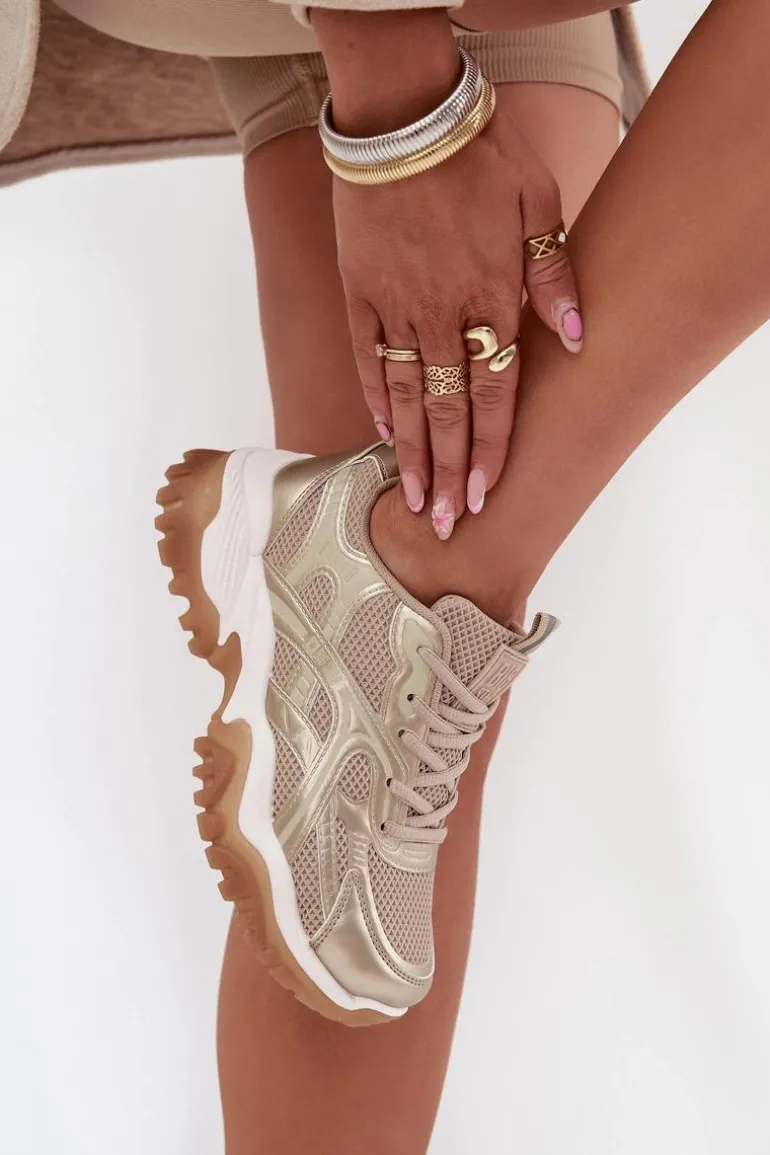 Buty Sportowe Sneakersy Damskie Big Star SS274014 HI-POLY SYSTEM Beżowo-Złote