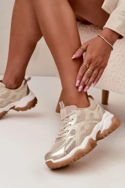 Buty Sportowe Sneakersy Damskie Big Star SS274014 HI-POLY SYSTEM Beżowo-Złote