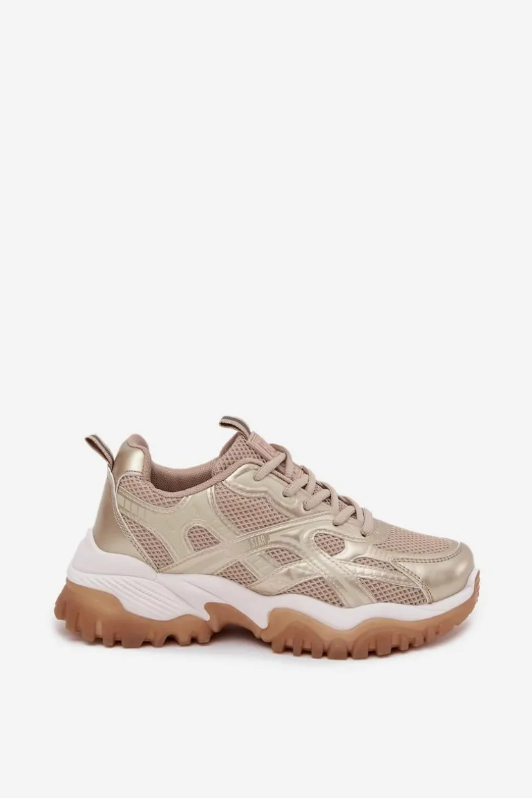Buty Sportowe Sneakersy Damskie Big Star SS274014 HI-POLY SYSTEM Beżowo-Złote