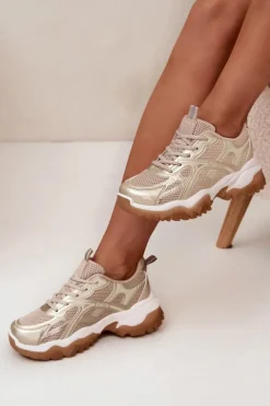 Buty Sportowe Sneakersy Damskie Big Star SS274014 HI-POLY SYSTEM Beżowo-Złote