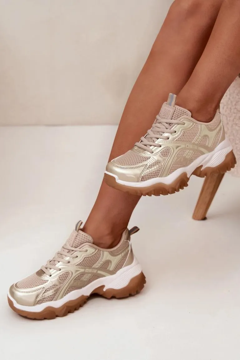 Buty Sportowe Sneakersy Damskie Big Star SS274014 HI-POLY SYSTEM Beżowo-Złote