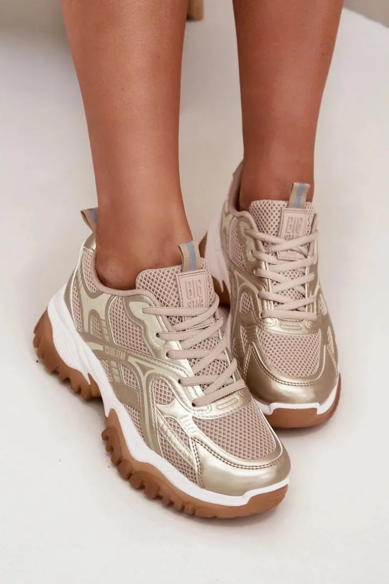 Buty Sportowe Sneakersy Damskie Big Star SS274014 HI-POLY SYSTEM Beżowo-Złote
