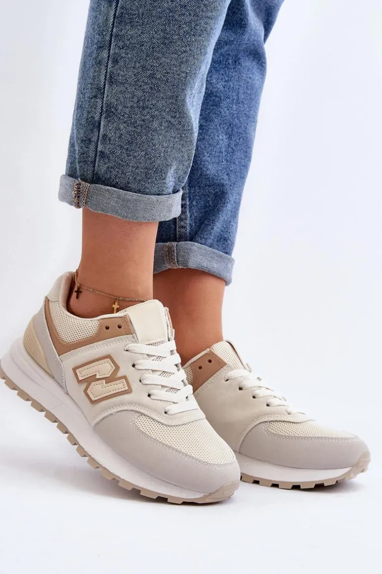 Buty Sportowe Sneakersy Damskie Beżowe Alettesa