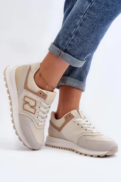 Buty Sportowe Sneakersy Damskie Beżowe Alettesa