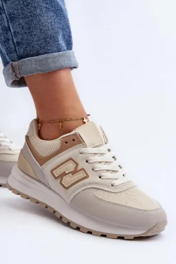 Buty Sportowe Sneakersy Damskie Beżowe Alettesa