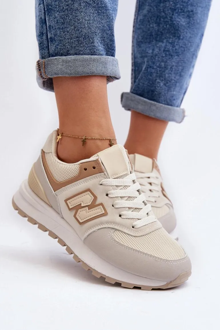 Buty Sportowe Sneakersy Damskie Beżowe Alettesa